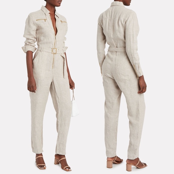 WeWoreWhat Beige Utility Linen Jumpsuit Boilersuit Size Small